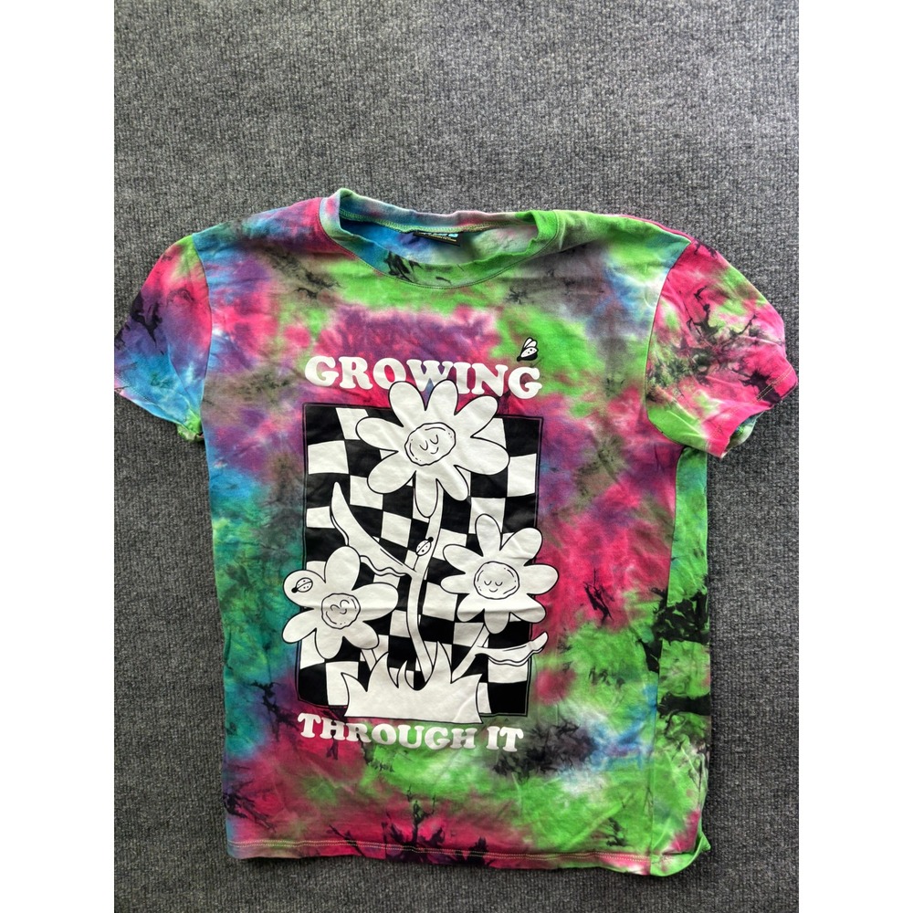 A-Lab Graphic Tee Womens Medium Multi-Color Tie Dye Growing Through It Flower